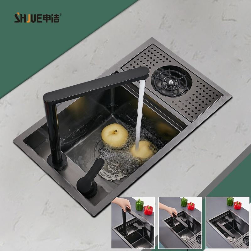 304不锈钢吧台隐形迷你水槽单槽盖板高压洗杯器隐藏洗菜盆迷你