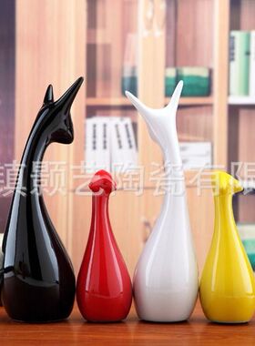 三口之家鹿套装艺术摆件陶瓷装饰摆设创意四口礼品工艺礼物一家