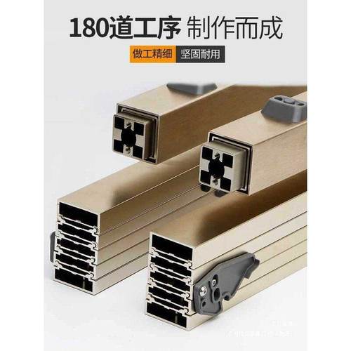 多功能抽屉隐形抽拉餐桌滑导轨平推带脚折叠餐台伸缩轨道五金配件