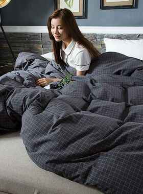 良全棉纯棉单被套150x200x230水洗棉单人双人被罩夏季棉被紫色