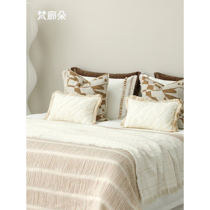 梵廊朵轻奢米咖色高级感法式诧寂风床上用品12件套样板间软装饰品