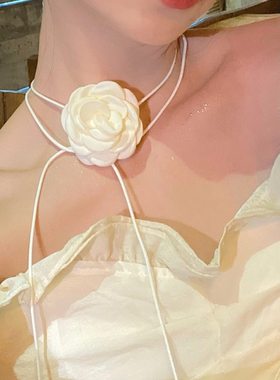 黑色山茶花项链女颈花轻奢高级感choker锁骨链玫瑰脖子系配饰颈带