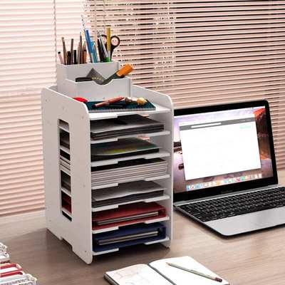 桌面多层文件收纳架办公整理架木质文件夹收纳盒送笔筒
