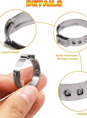 跨境批发140PCS盒装7种箍卡箍单耳不锈钢夹软管304喉尺寸无级