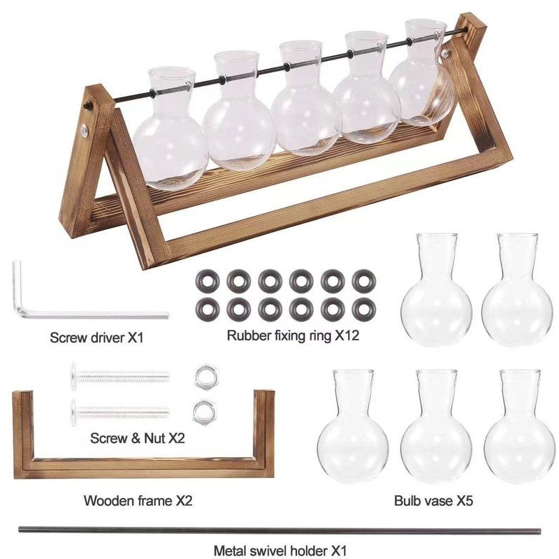 木架水培绿萝玻璃办公室花瓶桌面装饰品摆件容器客厅五瓶桌面艺术