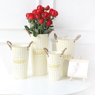 复古白干花桶插花器高铁桶装饰铁皮桶落地美式花筒花瓶花桶花店