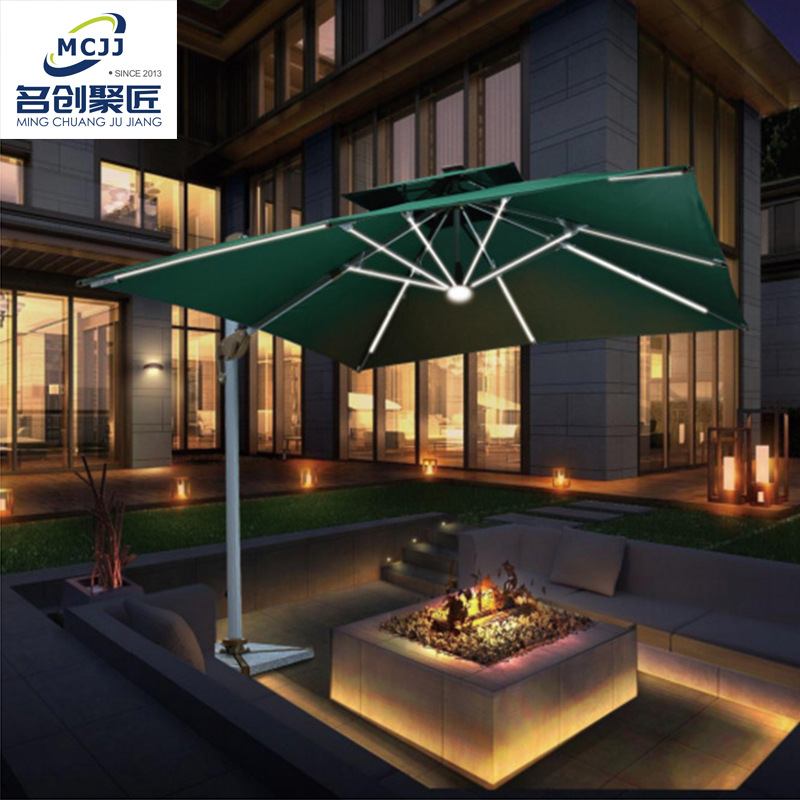 户外遮阳伞 庭院花园铝合金伞露台室外沙滩伞 太阳能灯条大罗马伞