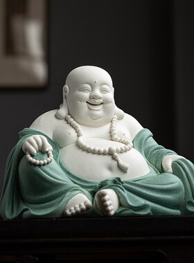 陶瓷弥勒佛大肚笑佛摆件中式办公室装饰品新客厅风格玄关