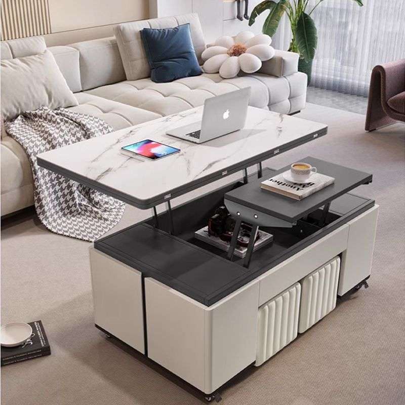 多功能升降折叠岩板茶几小户型轻奢简约茶桌一体储物客厅家用餐桌