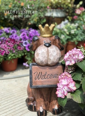 花园装饰复古可爱欢迎牌狗动物摆件幼儿园草坪户外景观造景雕塑