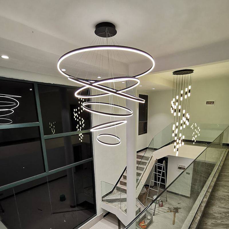吊灯客厅灯现代简约大气轻大具吊灯北欧圆环复式吸顶灯奢楼梯餐厅,家装灯饰光源,客厅吊灯,淘宝优惠券,粉丝福利购,淘宝优惠卷