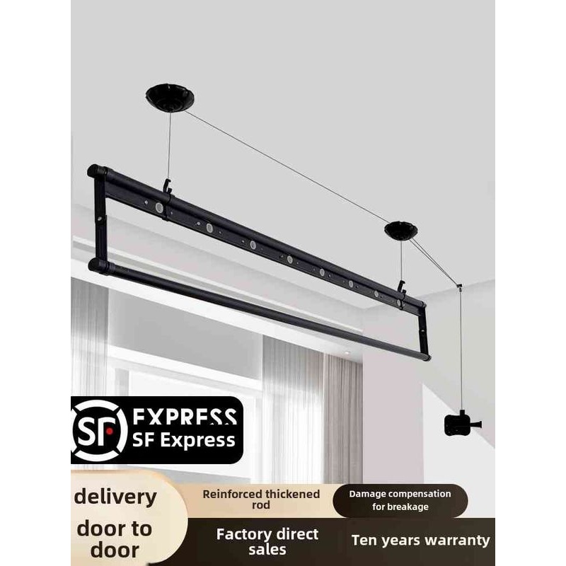 小阳台可调晾衣架单杆双杆小公寓晾衣架顶装式室内手动手摇晾衣架