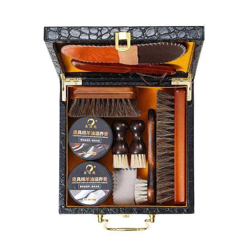 【97%好评率】擦皮鞋套装保养绵羊油黑棕色通用鞋油马毛刷折痕褶
