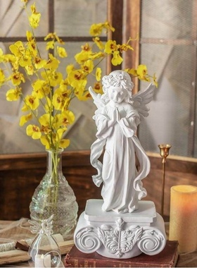 JK慕空间 复古做旧石膏桌面雕塑底座 花园花盆欧式摆件拍摄道具