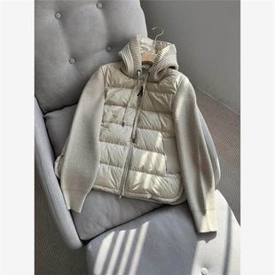 针织拼接羽绒服2025秋冬新款女式短款薄拼接时尚连帽修身合身西式