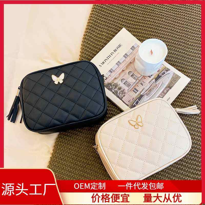 新品 2022新款绣花菱格蝴蝶装饰流苏链条斜挎小方包休闲手机包单,箱包皮具/热销女包/男包,小方包,淘宝优惠券,粉丝福利购,淘宝优惠卷