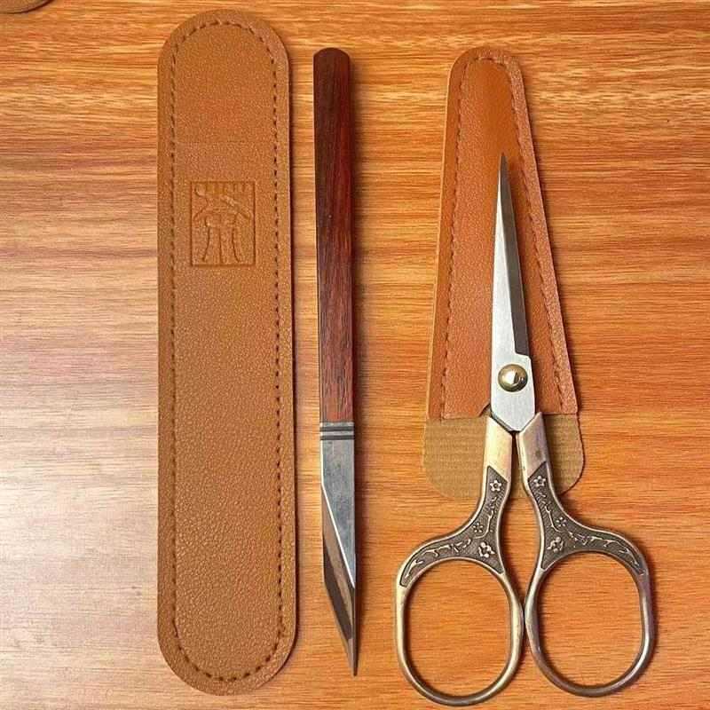 普洱茶工具手工茶刀大马士革茶包剪刀黑茶撬茶针茶杯夹子三件套装