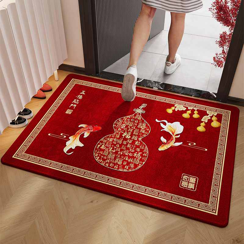 新中式轻奢开运门垫红色喜庆入户门地垫防滑耐脏除尘蹭脚垫子定制