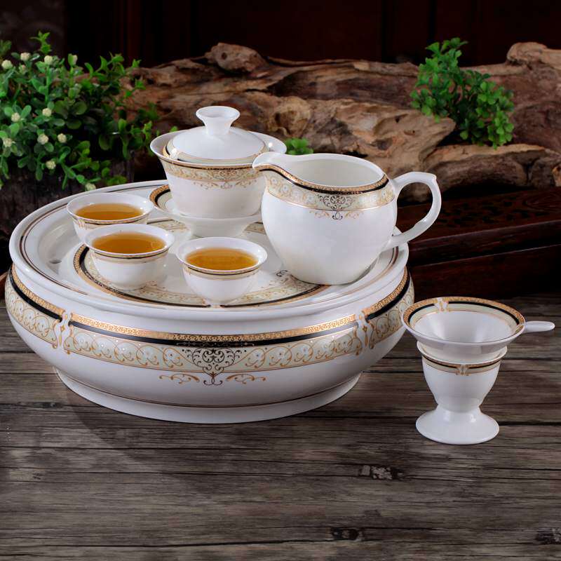 圆形茶盘潮汕功夫茶具茶洗套装10英寸12英寸陶瓷整套储水式茶船