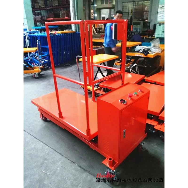 现货SJY35-200升2米移动式液压平台带防护栏升降手推车电动平台车