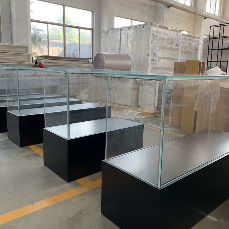 超白钢化玻璃黑色烤漆展柜抽拉式样品展示柜眼镜展柜手机通讯展柜