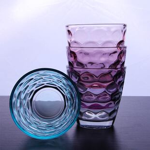 彩色耐热无铅透明玻璃杯家用北果汁杯子啤酒杯茶杯雨点酒杯套装秦