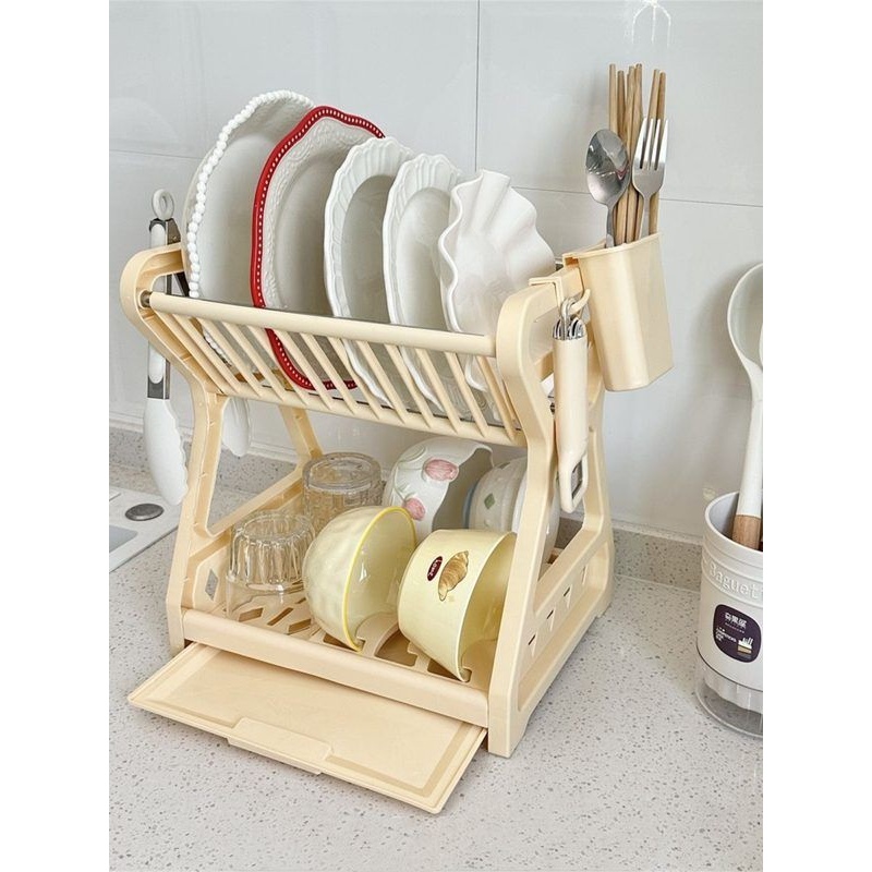 厨房置物架用具晾洗沥水碗架多功能碗柜碟筷盘刀收纳盒双层餐具架