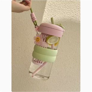 水杯女生玻璃杯高颜值夏季耐高温泡新款学生便携吸管2024茶杯杯子