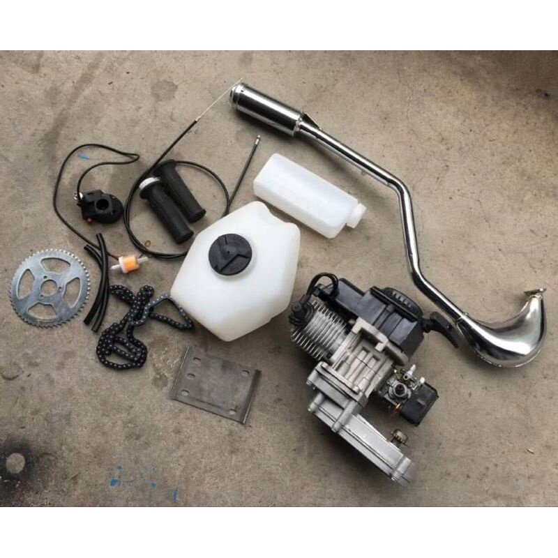 改装自行车汽油机二冲程49CC变速箱迷你越野发动机气缸体加长排气