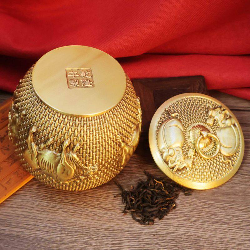 黄铜五牛茶叶罐密封罐高档金属罐子醒存盒茶摆件仓普洱茶茶储存,餐饮具,茶叶罐,淘宝优惠券,粉丝福利购,淘宝优惠卷