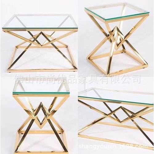 控制台玄关桌不锈钢金色透明桌面简约端景台入户靠墙条案玄关柜