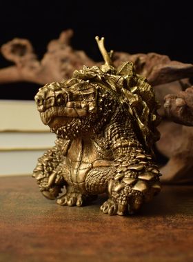 黄铜实心植物块根龟甲龙潮流手办模型摆件办公室茶宠精品乌龟礼品