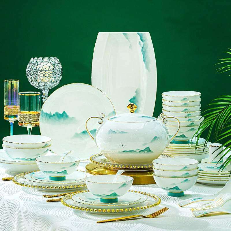 高档骨瓷餐具乔迁送礼景德镇碗盘小陶瓷家用组合礼盒清晰碟子套装,餐饮具,餐具瓷器套装,淘宝优惠券,粉丝福利购,淘宝优惠卷