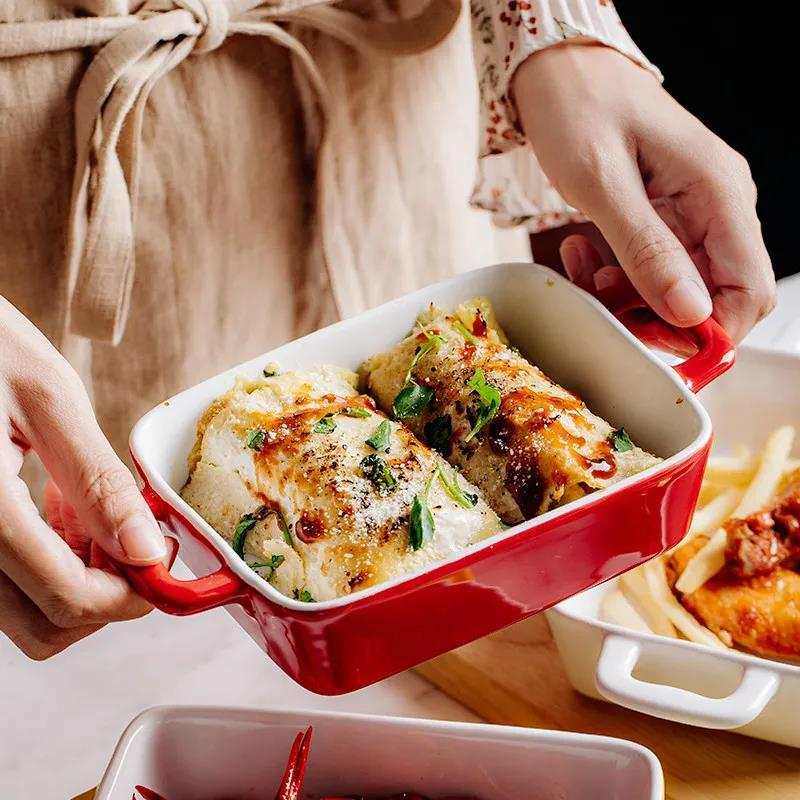 北欧陶瓷烤盘芝士焗饭盘微波炉双耳盘子烤箱适用餐具烤碗家用烘焙