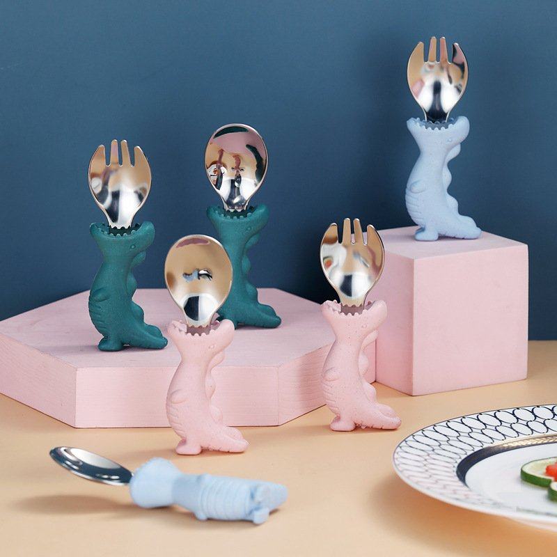 新品 宝宝学吃饭训练勺辅食不锈钢叉进食婴儿喂养恐龙餐具套装,婴童用品,儿童勺,淘宝优惠券,粉丝福利购,淘宝优惠卷