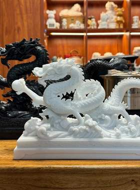 汉白玉青石龙摆件工艺品青龙家居装饰品生肖龙年办公室桌面送礼品