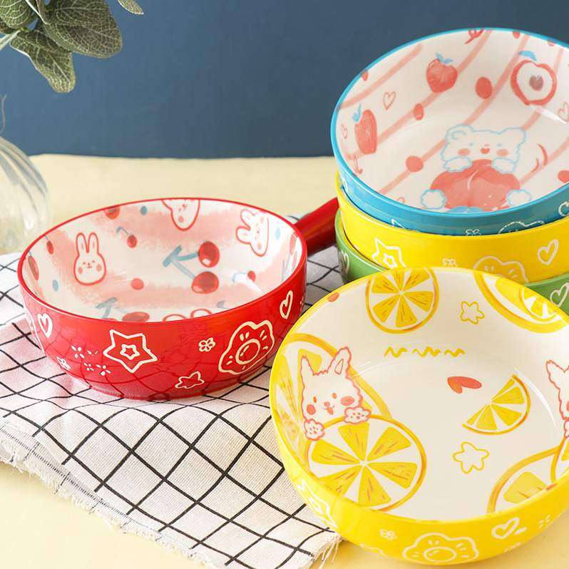 可爱卡通陶瓷带柄碗家用焗饭饭碗碗泡面沙拉创意碗烘焙水果手把,餐饮具,碗,淘宝优惠券,粉丝福利购,淘宝优惠卷