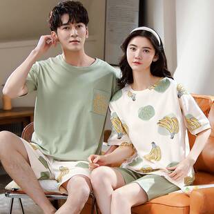情侣睡衣纯棉新款夏季款休闲男家居服棉2韩春夏女学生睡裙版短袖