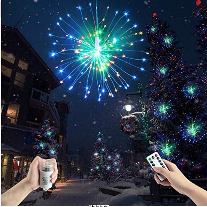 8功能遥控电池盒铜线灯串爆炸灯 爆炸星装饰LED烟花灯