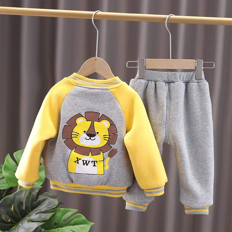 童装男童冬季加绒加厚卫衣两件套装宝宝冬装1一2-3-4岁小童衣服潮