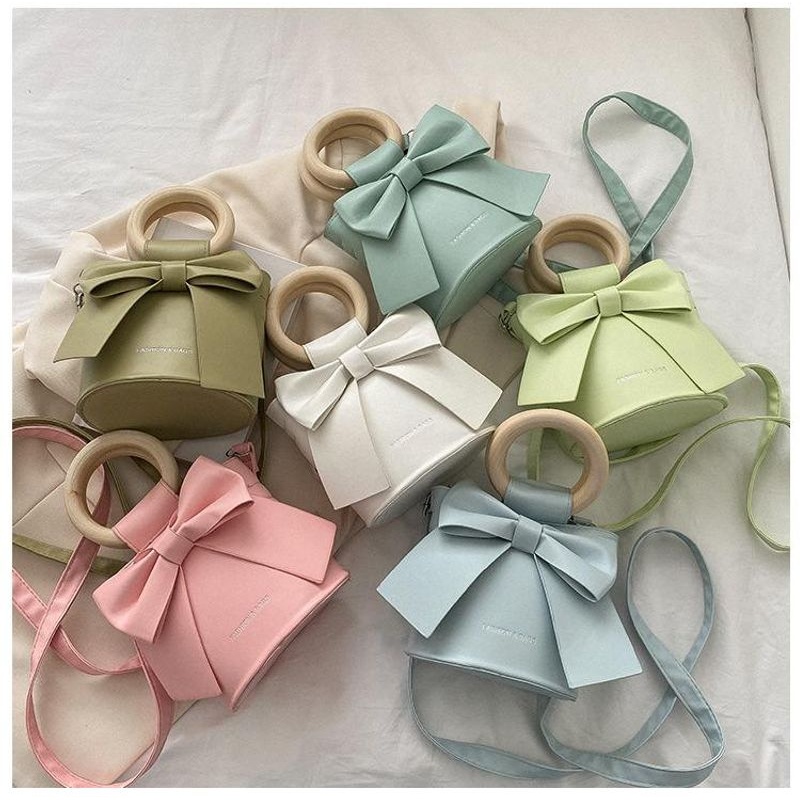 新品 新款女包小众蝴蝶结包女流行百搭斜挎包仙女时尚手提水桶包