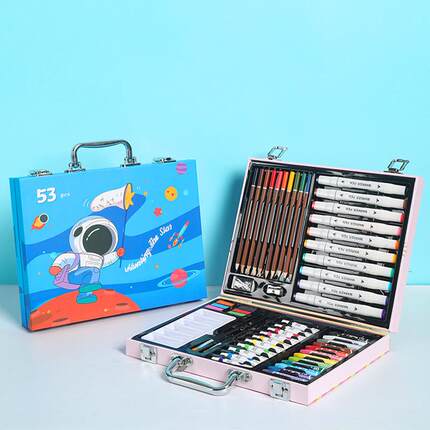 53件画笔工厂批发绘画手提铅学生儿童套装水彩笔马克笔涂鸦彩礼盒