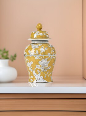 黄色将军罐带盖陶瓷感高温水烧制陶瓷可花瓶培高级饰品装饰摆件