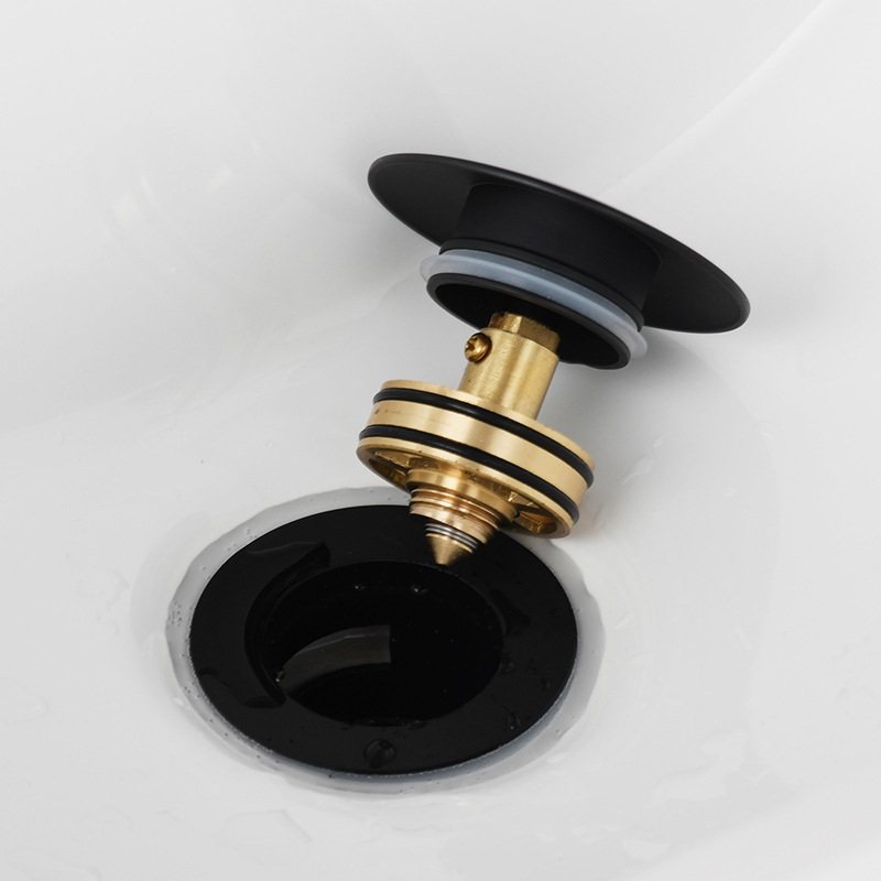 科德林铜黑色弹跳下水水器去过滤面盆塞防臭排水器配件洗脸盆漏水
