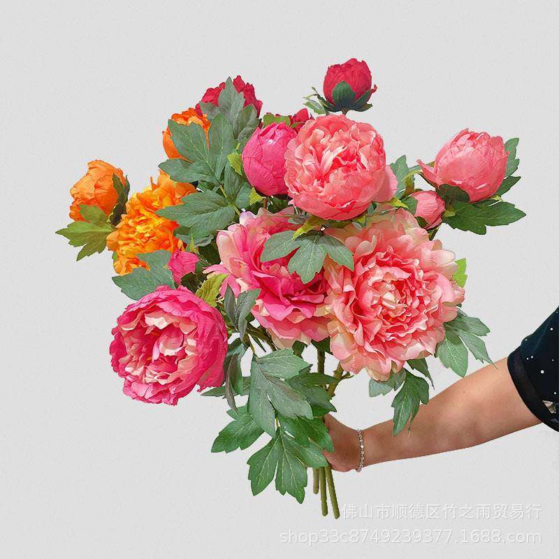装饰花卉大红色牡丹手客厅新款塑料摆件花装饰花仿真花捧轻高端奢,家居饰品,仿真花/假花,淘宝优惠券,粉丝福利购,淘宝优惠卷