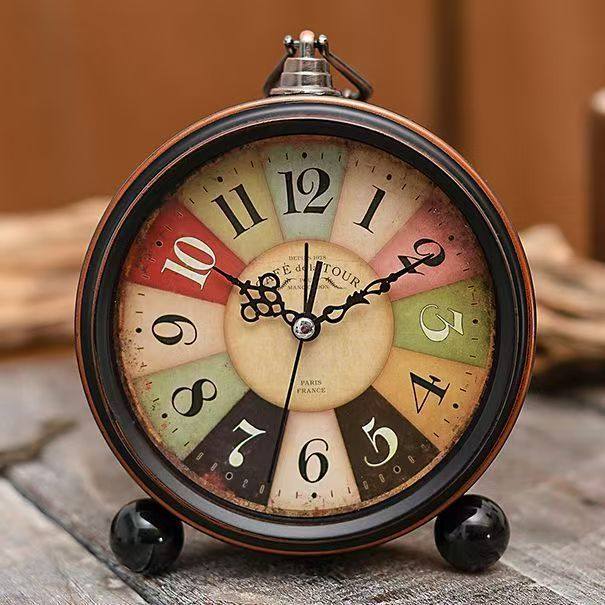 闹钟复古钟表金属5寸卧室台式座钟欧式简约床头时尚静音客厅台钟