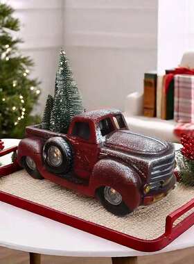 圣诞节新款热销圣诞红色小汽车工艺品雕像日树脂装饰圣诞节圣诞树