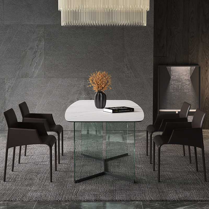 创意岩板餐桌现代简约家用客厅长方形吃饭桌椅组合设计师玻璃饭桌