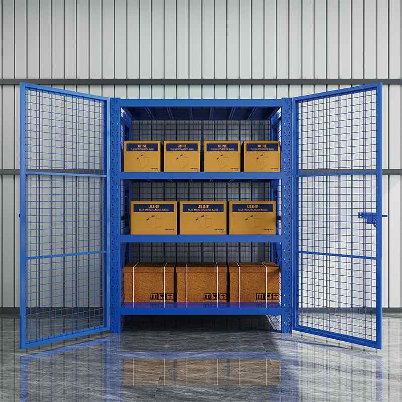 货架仓库仓储多层带网货架带门展示架带轮带锁置物架多功能储物架