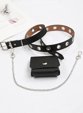 新品 厂家直供朋克风单排扣眼挂链配包包腰带